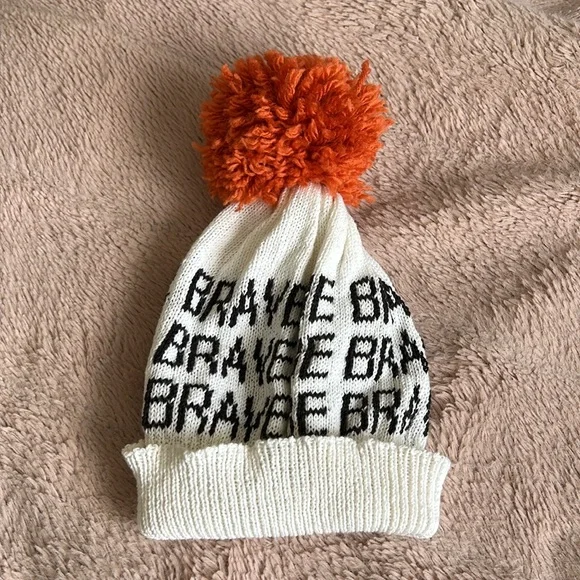 NWOT Handmade BE BRAVE toddler toque winter hat, Pom Pom, cotton - Picture 2 of 3